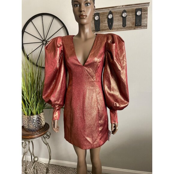 NWT ASOS DESIGN Super Sleeve Metallic Open Square Back Tux Mini Dress in Gold 6 - Picture 5 of 7